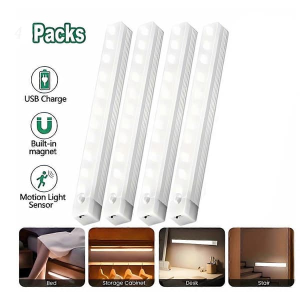 Ultra-thin 50 5W Rechargeable Motion Sensor Light — 4-pack Magnetic USB-C Cabinet and Wardrobe