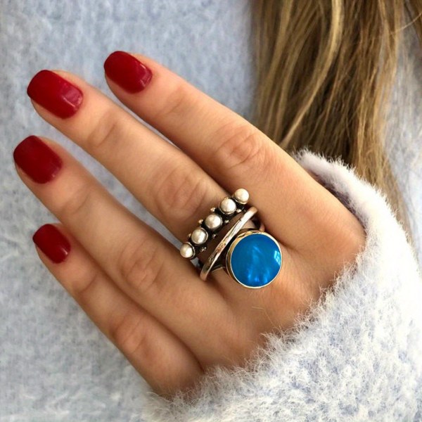 Kvinde Cubic Zirconia Ringe Perle Ringe Sølv Stablebare Ringe Trendy Dainty Rhinestone Knuckle Ringe Boho Tommel Ring Statement Chunky Band Ringe