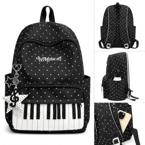 Piano Backpack Playful Twee Backpack Y2k Cute Daypack Medium School Bag Cutecore Accessories (Beige)
