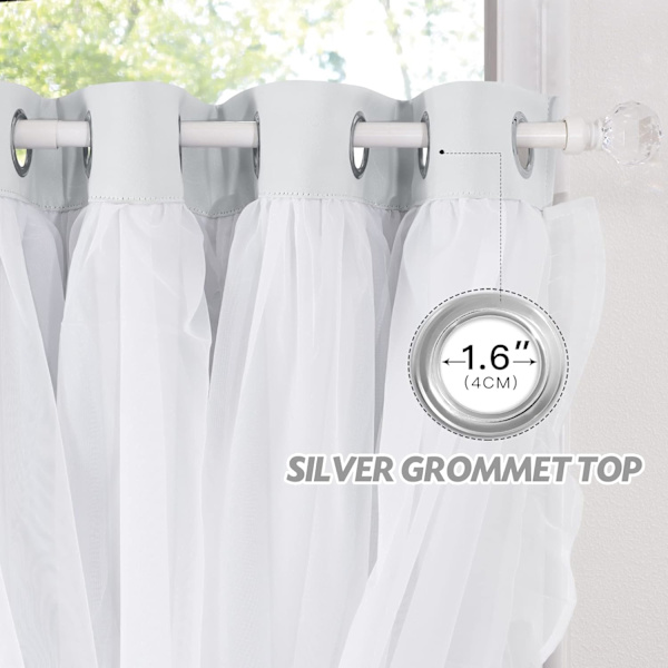 Hvid plisseret transparent gardin med slips, fransk landlig stil gardiner soveværelse indretning, 52\" x 84\" 132,08 cm B x 213,36 cm L, Off-White, 2 stykker