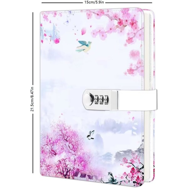 Låsdagbok för kvinnor, A5 Creative Password Lock Journal PU-läderkombinationslåsdagbok, 220 sidor påfyllningsbar journal med lås (rosa)