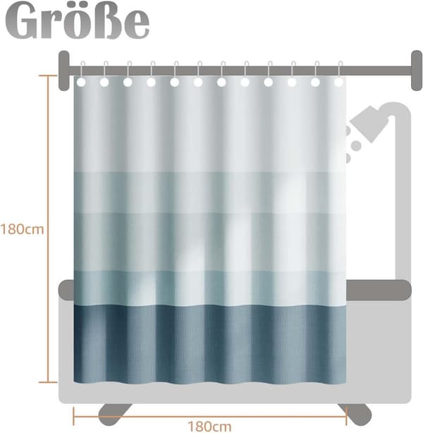 Dusjforheng med gradient – vaskbart tekstilstoff – moderne fargestripet design – vannavvisende polyester grå Gray 180×180 cm