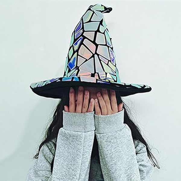 Kvinde Punk Hexe Hat Kostume Halloween Farverige Paljetter Punk Hat Laser Element Hexe Cap Festival Partywear