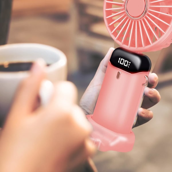 Mini USB-handfläkt Bärbar handhållen skrivbordsfläkt, liten fickfläkt 5 hastigheter med bas, hopfällbar skrivbordsfläkt för kontor, utomhusbruk Pink