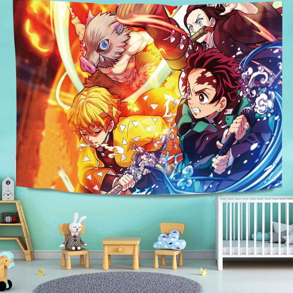 Anime-demonijuliste - Anime-seinävaate - Anime-julistekoriste - Anime-seinävaate vieritysrulla, jota voidaan käyttää syntymäpäiväjuhlan koristeluseinävaatteena 60x80 tuumaa