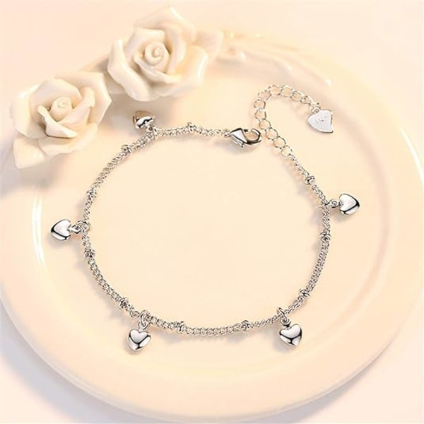 925 Sterling Silver Armband för Kvinnor Tonårstjejer, Love Heart Charm Kedja Armband Armband Mode Smycken Presenter