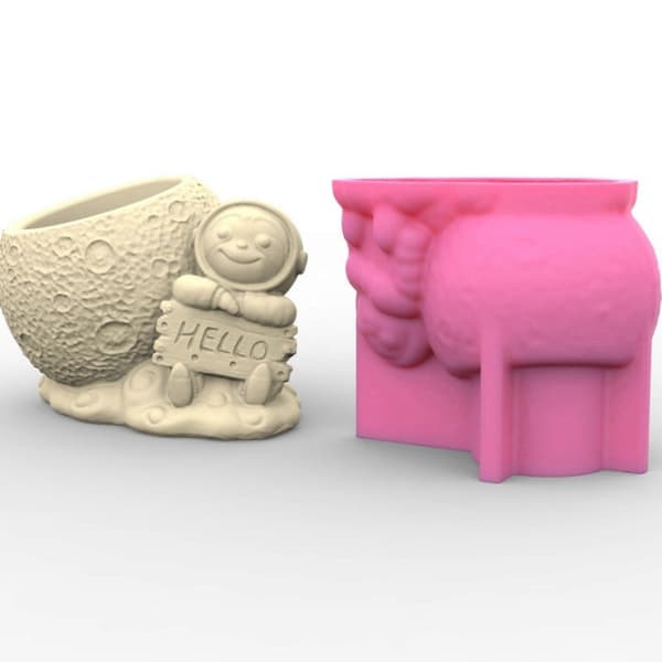 Blomsterpotte Silikoneform Betonforme Siddende Astronaut Form Blomsterpotter Forme Cementforme Silikone Materiale til DIY