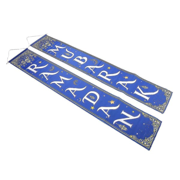 2 stk. Eid Mubarak Verandaskilt Vandtæt Blå Baggrund 100D Polyester Ramadan Mubarak Hængende Banner til Indendørs Udendørs