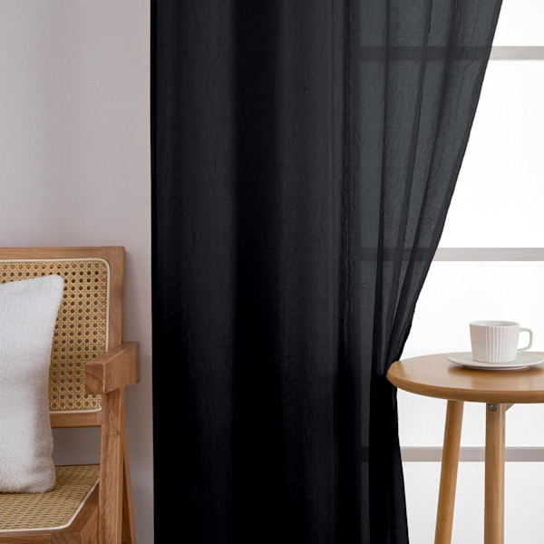 Knuste teksturerede sorte gardiner i 63 tommer længde 2 paneler  Stanglomme Vindue Gardin Let og luftig paneler Krøllet design til lejlighed/lejlighed,  51 W