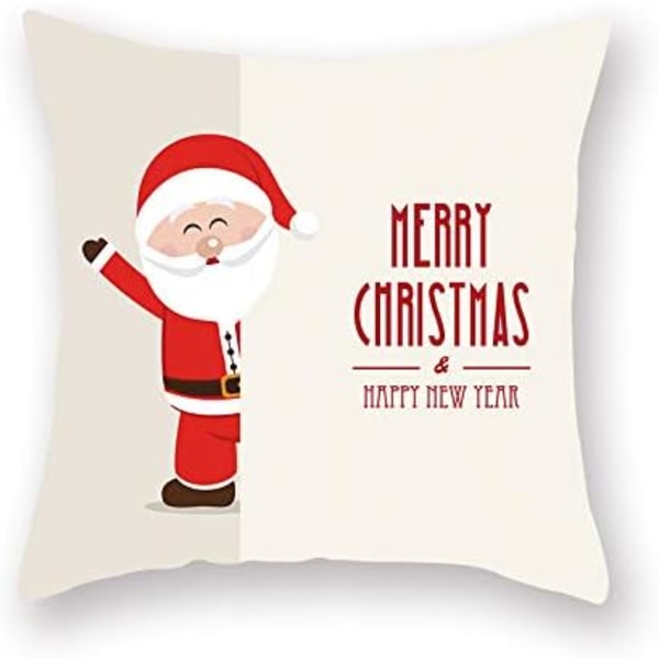 4 stk. Merry Christmas pudebetræk Julemand gaver firkantede pudebetræk linned lynlås pudebetræk (18x18 tommer)