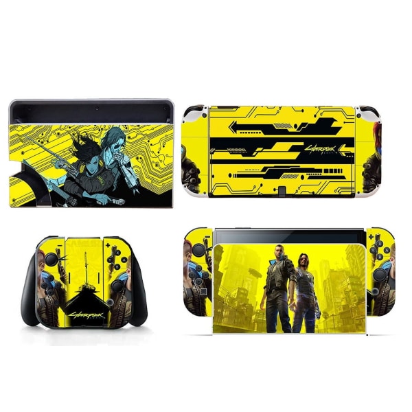 Egnede klistermærker til switch OLED, Cyberpunk 2077, støvtætte, ridsefast og farverige klistermærker（Gul02，2077） Style10
