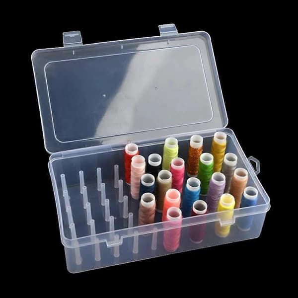 42-spole og trådboks, PP-plast skrivebordsoppbevaringsboks, multifunksjonell broderi husholdnings sytrådboks