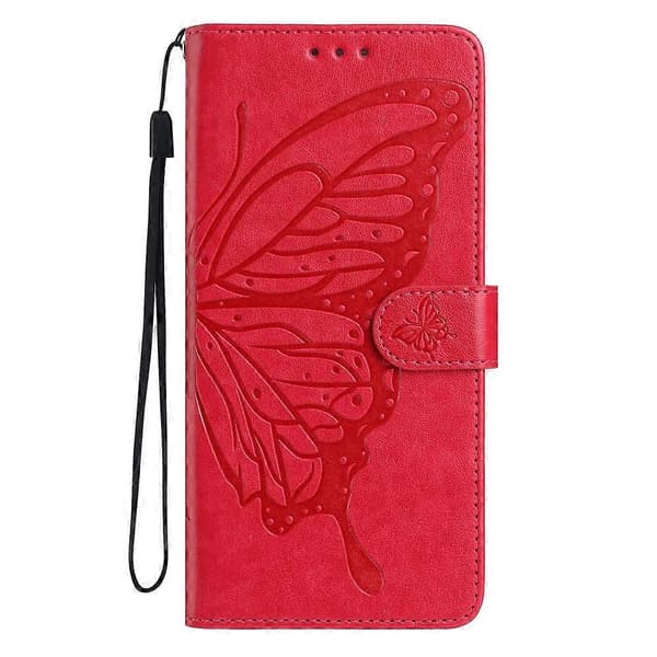 Compatible Case for Samsung Galaxy S25 FE Butterfly Printed Wallet Stand PU Leather Flip Phone Case with Strap Red