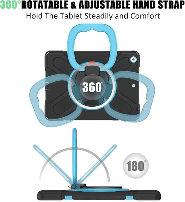 iPad 9th/8th/7th Generation Case, iPad 10.2 Case 2021/2020/2019 with Pencil Holder, Stand, Handle and Shoulder Strap Zenrich Heavy Duty