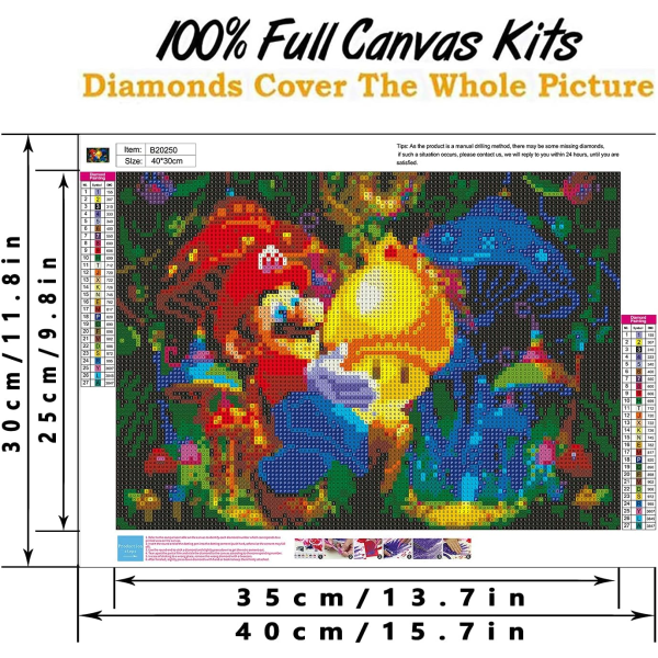 Diamantmalerisett for voksne tegneserie nybegynnere runde full drill 5D DIY diamantkunstsett Anime sopp super søt bildekunst  11,8x15,7 tommer