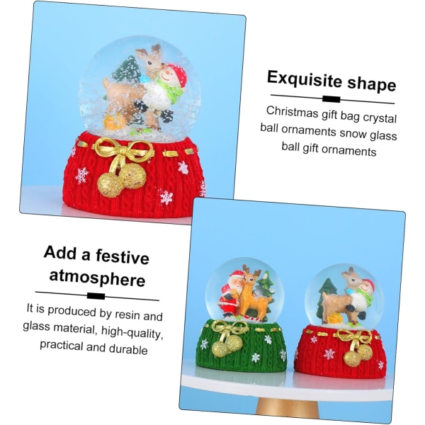 2 stk. julekrystallkule jule snøkuler glassdekor krystallgaver julekrystallkule snøkule juleferie krystallkuledekor