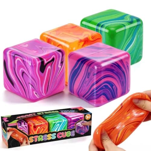4 stk. Stress Cube Squishies Fidget Legetøj, 2 tommer isterning klemmelegetøj