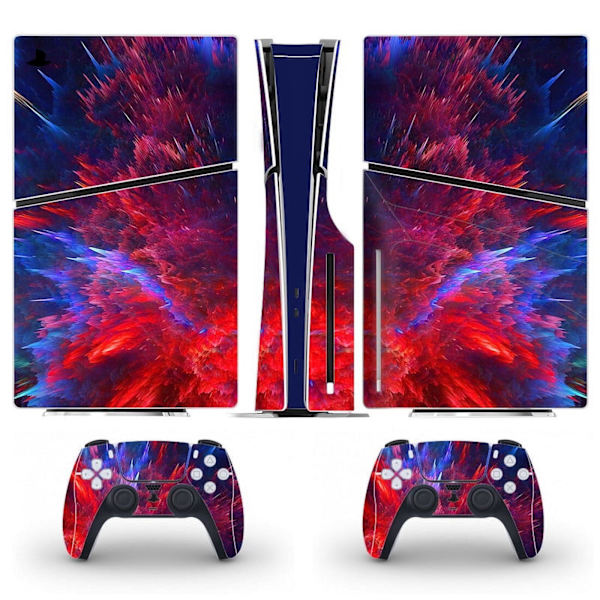 Playstation 5 Slim Ps5 Slim Röd&Blå Skin Dekal Och Controller Stickers Set, Reptålig (Disk) Style10