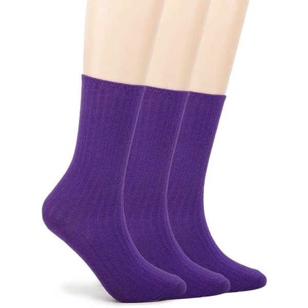 Damer Casual Cotton Crew Sock 3-Pack Basic Pure Color Mjuka komfortstrumpor/Storlek: 4-9/Färg: Lila