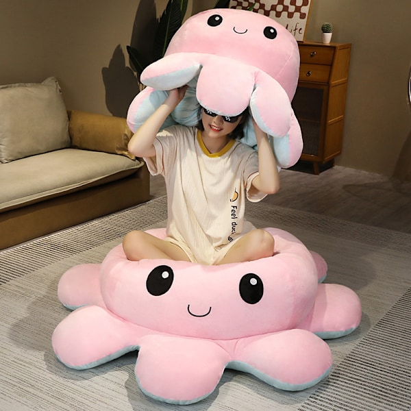 Kääntyvä Oktopus-Nukke Suuri Kaksisivuinen Kääntyvä Tunnelman Muuttava Nukke Vihainen Paineen Purku Pehmolelu Syntymäpäivälahja Vaaleanpunainen Vaaleansiniseen Halkaisijaltaan Pink to blue 20cm/0.055kg