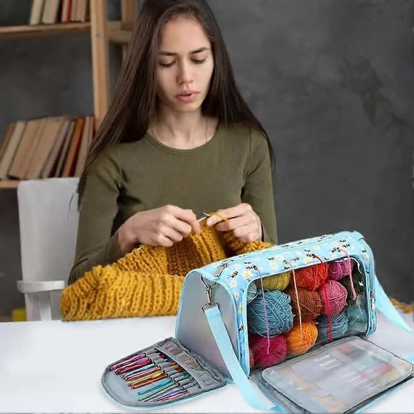Garnposer til hækling Garnpose Organizer Bærbar Strikke Organizer Multifunktionel Hækleprojektpose Garn Tote Bag