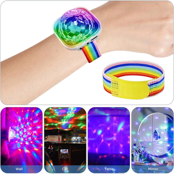Diskokuglelys, 3 stk. mini diskokuglelys, diskokugle partylys 5 tilstande, diskokuglelys, lille diskokugle armbånd genopladeligt