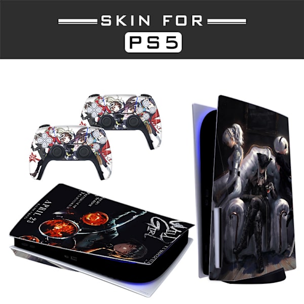 Klistremerke til PS5 - Kompatibel med PS5 - Deksel for å tilpasse konsollen - Fjernet vinylfilm - Matt satin HD-kvalitet (Disk,FF15 Bloodborne 2B)