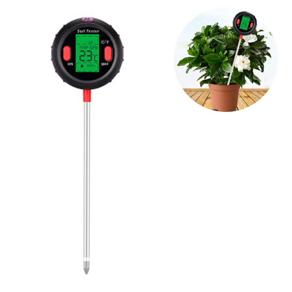 5-in-1-maaperän pH-mittari, maaperän kosteusmittari, LCD-näyttö, pH-testeri, lämpötila, auringonvalon voimakkuuden testaustyökalu