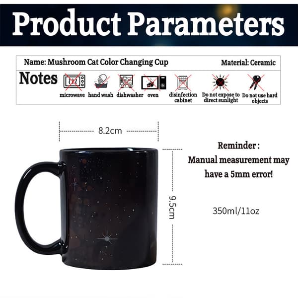 Magic Color-Changing Cat Mug, Heat-Activated Ceramic Cup with 5 Cat Motifs, Novelty Gift 350ml