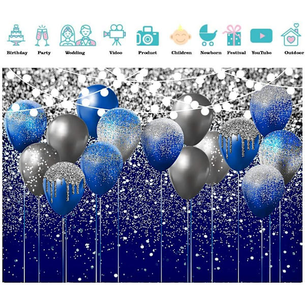 Kuninkaallinen sininen glitter-tausta syntymäpäivätausta valokuva tausta ilmapallolla juhlan koriste banneri valmistuminen 12402(7x5FT)