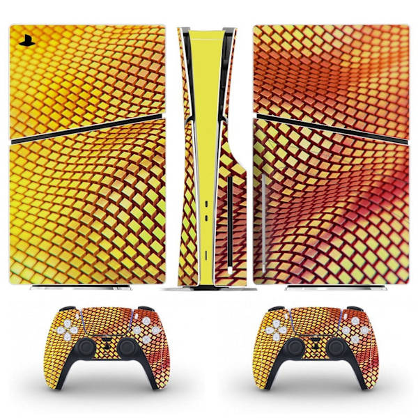 Playstation 5 Slim Ps5 Slim Gul Skin Dekal Och Controller Stickers Set, Reptålig (Disk) Style11