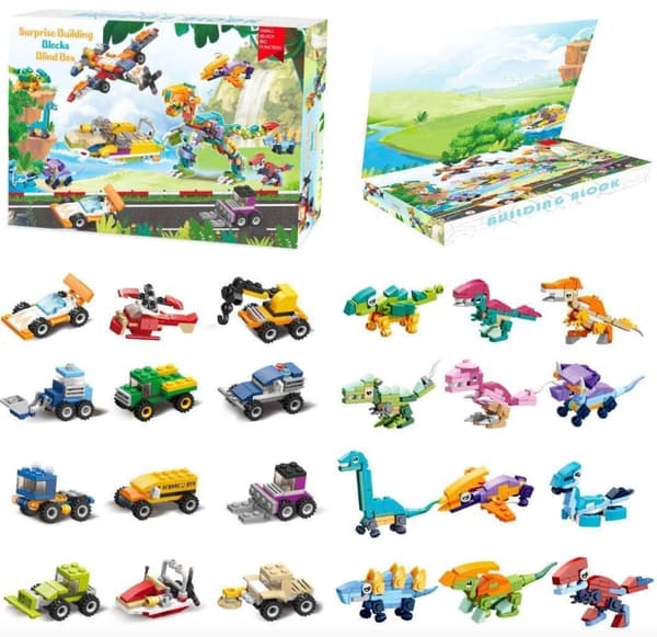 Adventskalender med byggbara leksaker – bilar, dinosaurier och mer
