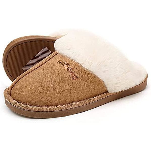 Hussko til kvinder og mænd, Fuzzy Fluffy Memory Foam Slip-on Hjemmesko Anti-Skridsikker Super Varme (Størrelse: 5-6)