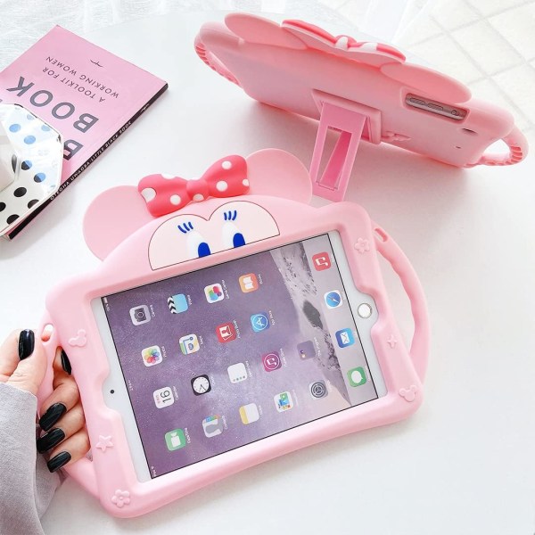 Kompatibel med iPad 9:e generationens fodral 2021/iPad 8:e generationens fodral 2020 10,2 tum, iPad 7:e generationens fodral 2019, sött tecknat fodral med stativ (rosa)