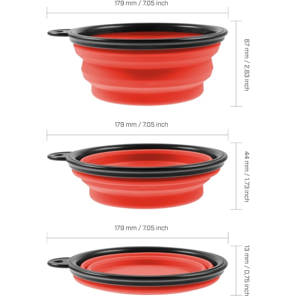 Sammenklappelig rød silikoneskål til hunde og katte - med karabinhage - Størrelse XL - Rød - 1000 ML - 60014340