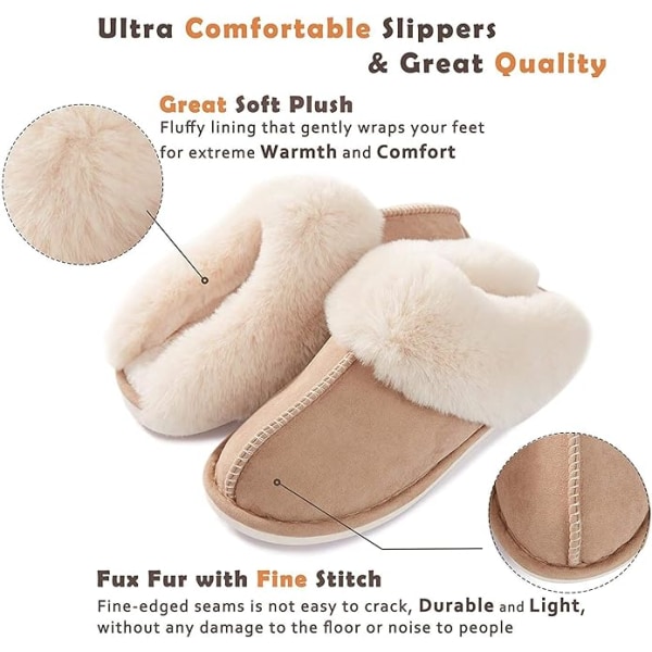 Hussko til kvinder og mænd, Fuzzy Fluffy Memory Foam Slip-on Hjemmesko Anti-Skridsikker Super Varme (Størrelse: 7-8)