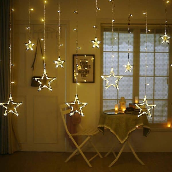 LED lyskæde 12 stjerner gardin LED lysgardin jul varm hvid