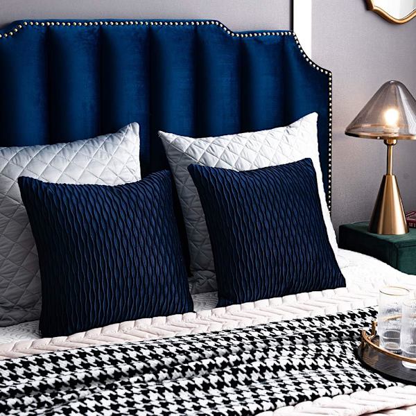 Navy Striped Soffa Kuddfodral: 2-pack 18x18 tum Original Sammet Kvadratiska Kuddfodral för lantlig heminredning