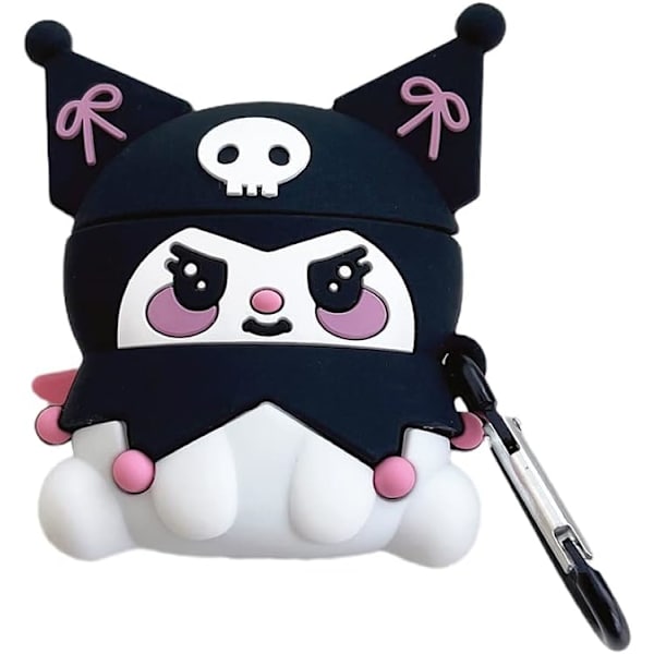 Sött tecknat karaktär Airpod-fodral, droppsäkert mjukt silikon Airpod 1/2-fodral, roligt Kawaii modetecknat 3D-fodral för AirPod 1/2 (svart klänning)