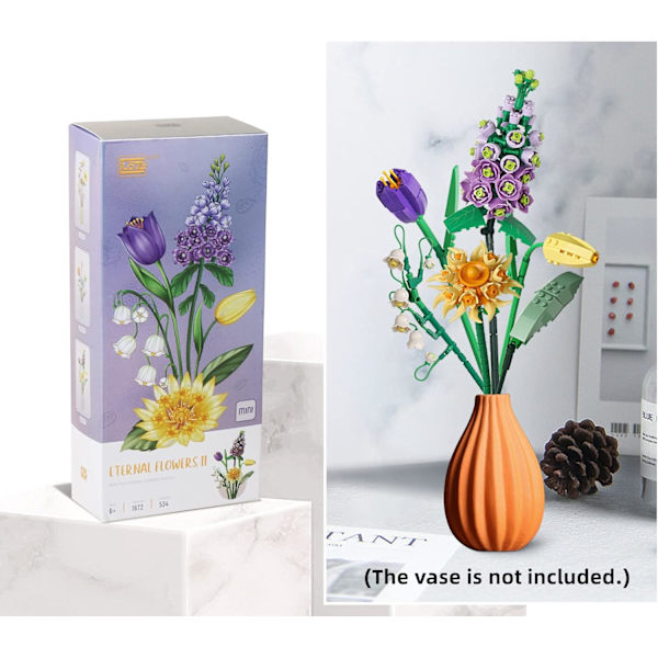 Mini Bricks Blomsterbuket Byggesæt, Kunstige Blomster, DIY Unik Dekoration Hjem, 534 Dele Botanisk Samling