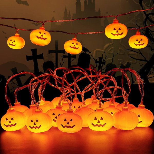 Halloween Gresskar Lyslenke 3 Meter 20 Stykker for Rom Hagedekorasjon, 2 Moduser Halloween Dekorasjonslys for Innendørs Utendørs Dekorasjon