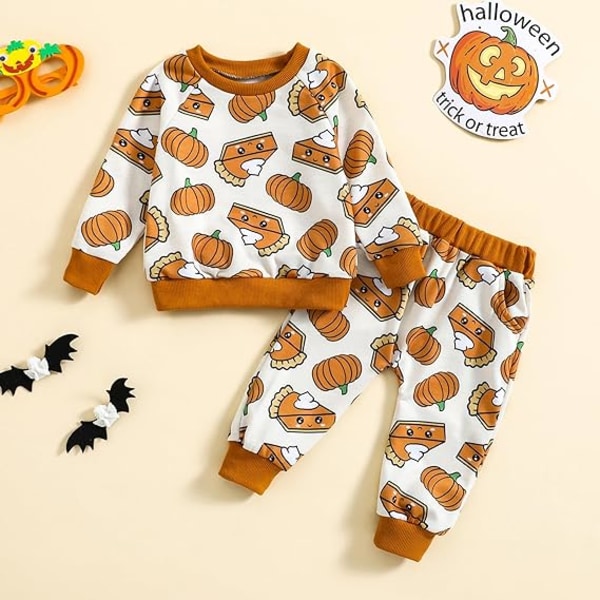 Barnehagebarn Baby Girls Halloween Klær Kid Girl Cute Gresskar Print Antrekk Genser og Flare Bukse Sett（Størrelse：90CM）Foreslå Alder: 12-18Måneder Brown 90cm