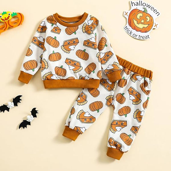 Taapero Tyttöjen Halloween Vaatteet Lapsi Tyttö Söpö Kurpitsa Tulostus Asut Puserot Ja Leimahoususetti（Koko：70CM）Ehdotettu Ikä:0-6 Kuukautta