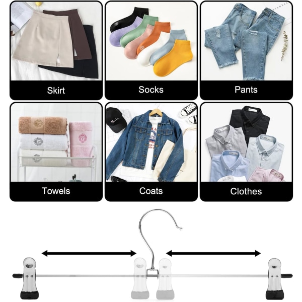 Skjørtkleshenger med justerbare sklisikre klipser Buksehengere, Plassbesparende metallhengere for frakkplagg Jeans, Hengere for barn Voksne (10-pakning)