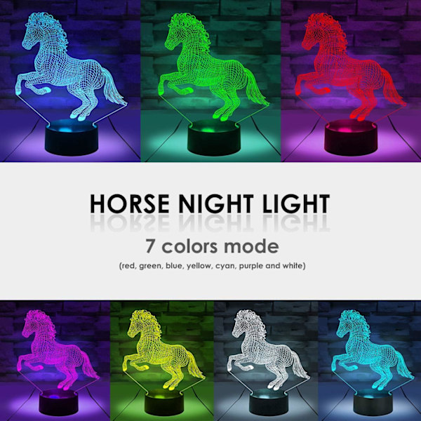 [ 7 väriä/3 työtilaa/ajastin ] Kaukosäädin ja kosketusohjaus 3D illuusiohevosen yövalo, himmennettävä LED-hevoslamppu, USB/paristokäyttöinen