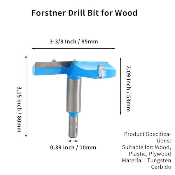 Qjaiune 3-3/8 tommer / 85mm Forstner bor, 3,375 tommer kjedelig bit kutter wolframkarbid tre hullsag augeråpner, trebearbeiding hullåpner