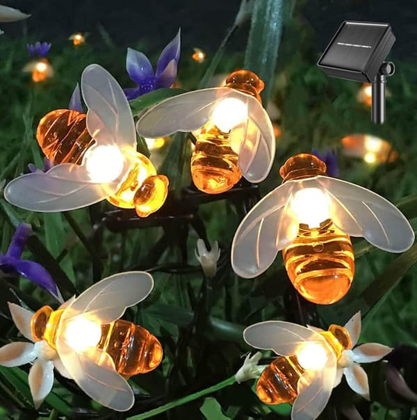 Solar String Lights 20LED Waterproof Outdoor Simulation Honey Bee Decor for Garden Christmas Decorations Warm White