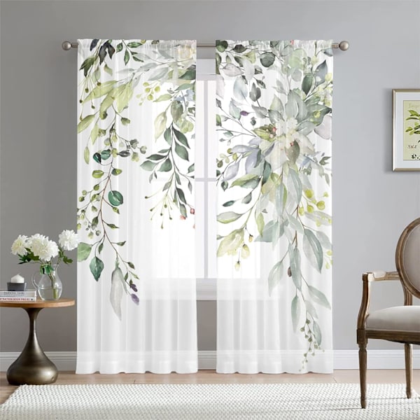 Gröna eukalyptusbladsgardiner för vardagsrum 63 tum (ca 160,0 cm) långa 2-delars set elegant