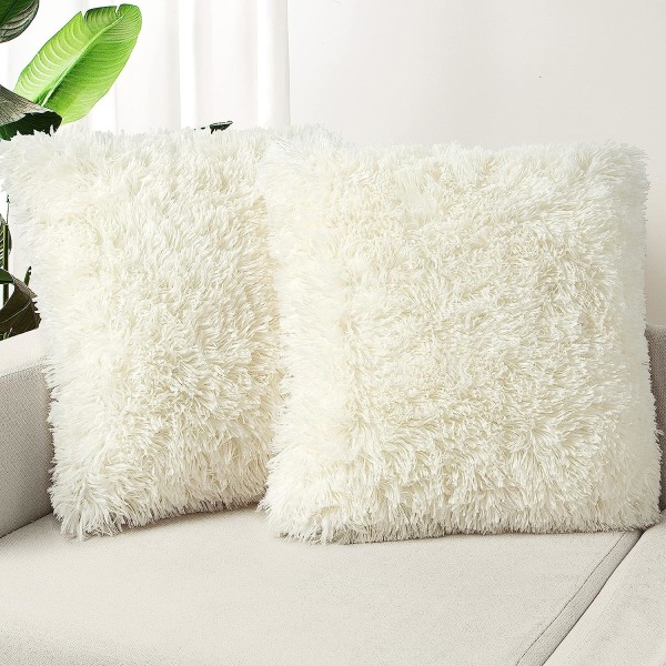 Et sæt med 2 pudebetræk 20x20, cremehvide fluffy pudebetræk, sofa, stue, soveværelse, luksuriøse imiteret pels firkantede pudebetræk, ingen pudebetræk