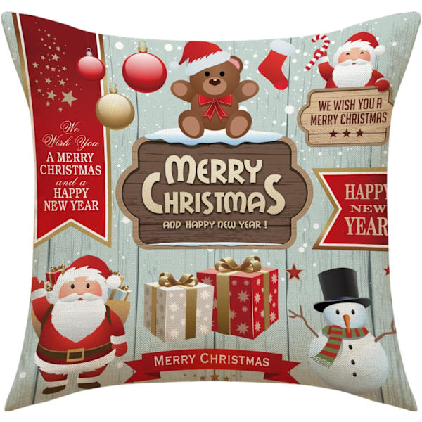 4 stk. Merry Christmas pudebetræk Julemand gaver juletræ firkantede pudebetræk linned lynlås pudebetræk (18x18 tommer)